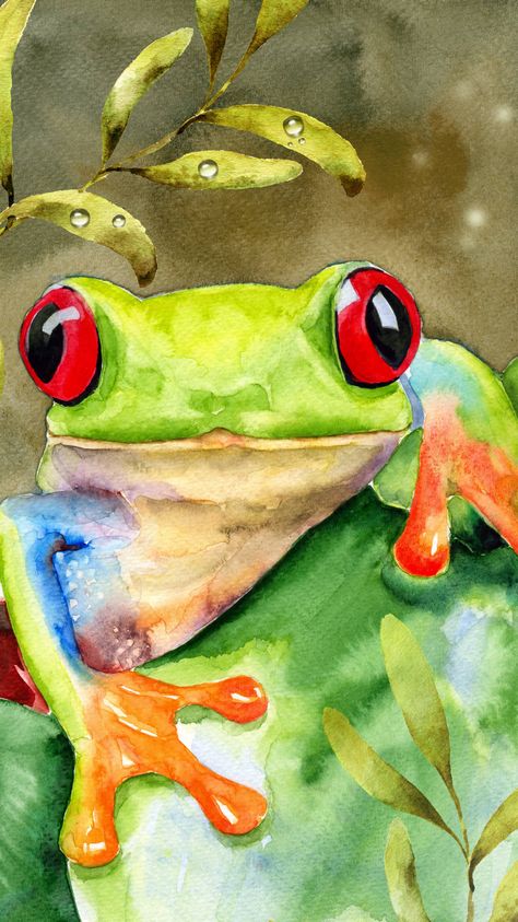 Frog Oil Pastel, Frog Watercolor Paintings, Watercolour Frog, Frog Watercolor, Frosch Illustration, Frog Pictures, Frog Drawing, Animal Illustration Art, Canvas Art Projects