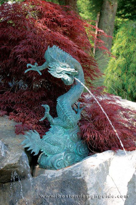 Stonegate Gardens, Inc. Dragon Fountain, Garden Dragon, Dragon Garden, Boston Design, Dragon Dreaming, Fantasy Mermaids, Japanese Maples, Meditation Garden, Dragon Decor