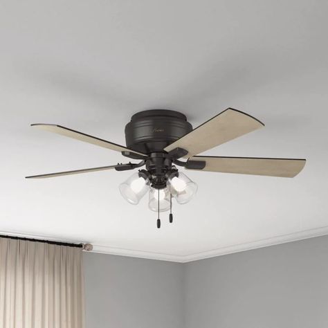 Hunter Ceiling Fans With Light, Rustic Ceiling Fan, Rustic Ceiling, Best Ceiling Fans, Vintage Details, Hunter Fan, Flush Mount Ceiling Fan, Light Pull, Simple Lighting