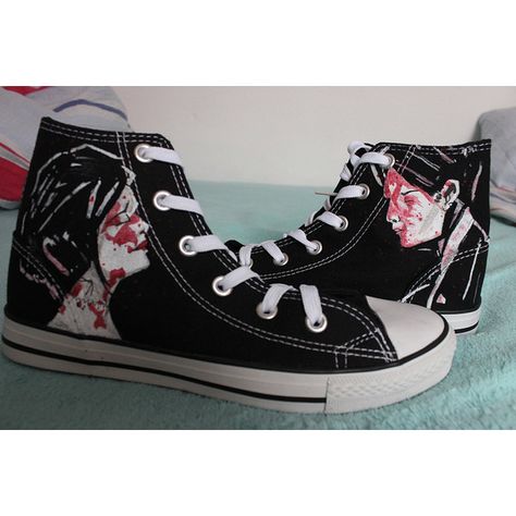 My Chemical Romance Shoes ($67) ❤ liked on Polyvore featuring shoes, converse, my chemical romance, lullabies, sneakers, black shoes, elastic shoes, waterproof shoes, kohl shoes and water proof shoes Estilo Emo, I Love Mcr, Sweet Revenge, Shoes Converse, Emo Outfits, Waterproof Shoes, Emo Fashion, Emo Scene, Band Merch