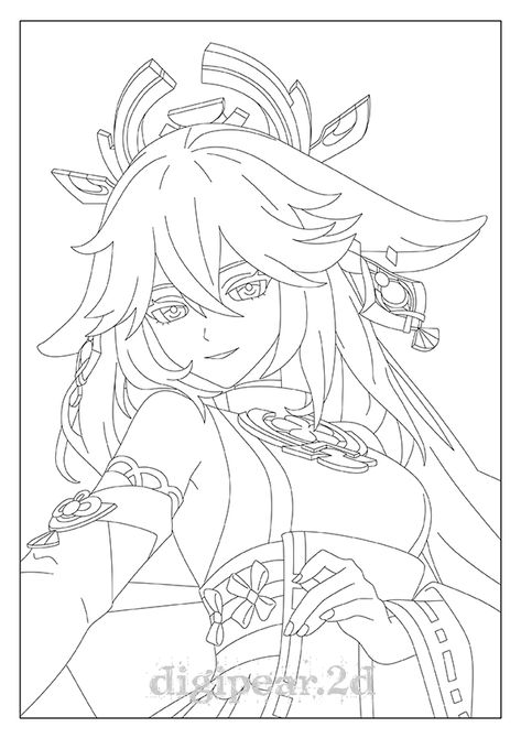 Yae Miko Drawing Sketch, Yae Miko Drawing, Anime Lineart Manga Coloring Pages, Genshin Impact Coloring Pages, Genshin Impact Drawing, Miko Genshin Impact, Miko Genshin, Lukisan Comel, Manga Coloring Book