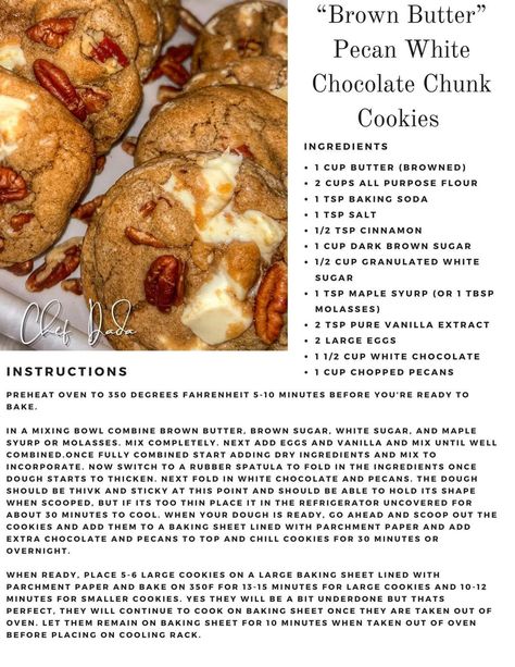 (3) Facebook Desserts Ideas, Chocolate Chunk, Chocolate Chunk Cookies, Butter Pecan, Cookies Ingredients, Chopped Pecans, Brown Butter, Cookie Recipe, Cheesecake Recipes