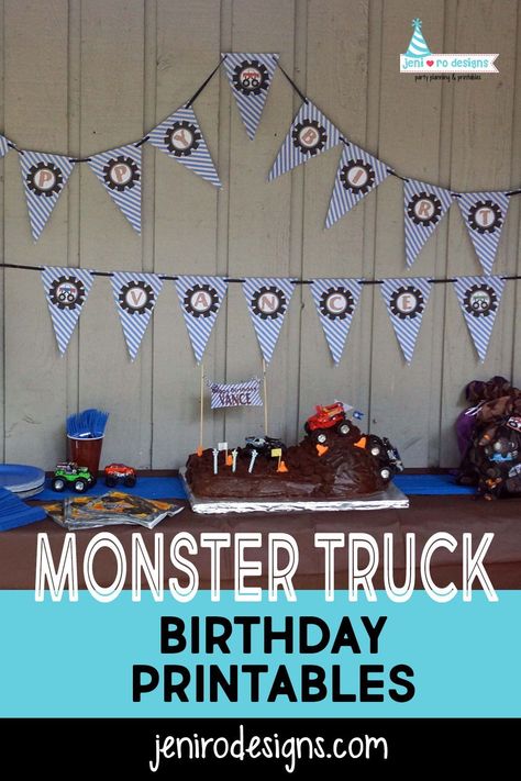 Monster Truck Free Printables, Monster Truck Birthday Party Ideas Food, Monster Truck Birthday Cake, Monster Truck Birthday Party, Truck Birthday Cakes, Kids Party Planning, Truck Birthday Party, Birthday Party Games For Kids, Monster Truck Party