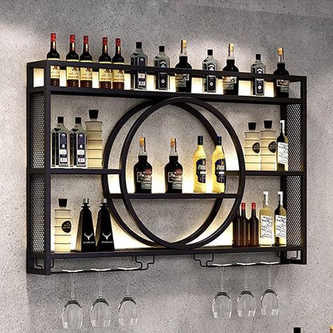 Wall Mounted Metal Wine Rack Liquor Bottle Display Shelf, Modern Bar Unit Floating Wine Glass Holder Iron Hanging Wine Shelves for Home Restaurant Bars Storage Stand (Gold, 39.4"x 5.9"x 31.5") : Amazon.ca: Home Bottle Wall Storage, Wall Mounted Bar Shelves, Wall Mounted Bar Cabinet, Bar Cabinet Furniture, Alcohol Storage, Black Wine Rack, Wine Bottle Shelf, Wall Mounted Kitchen Storage, Mounted Wine Rack