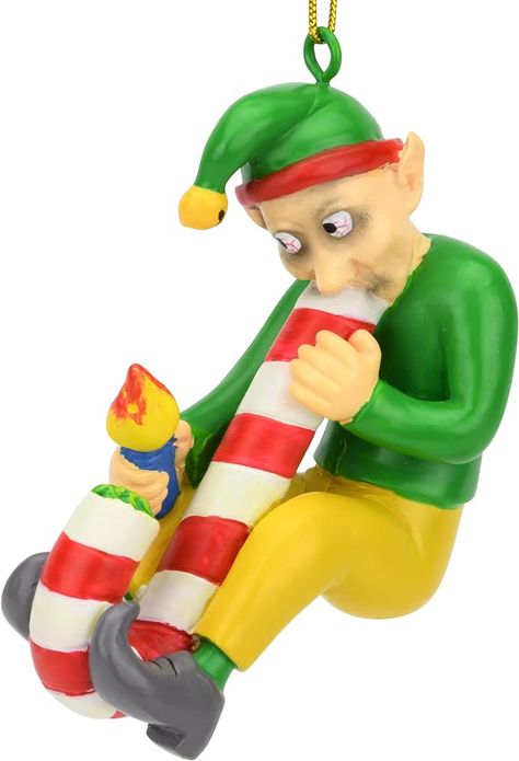 How cute is this little fella perfect for all my 420 minded friends! Weird Ornaments, Elf Funny, Unique Holiday Decor, Funny Ornaments, Retro Ornaments, Food Ornaments, Fun Ornaments, Unique Christmas Ornaments, Elf Ornaments