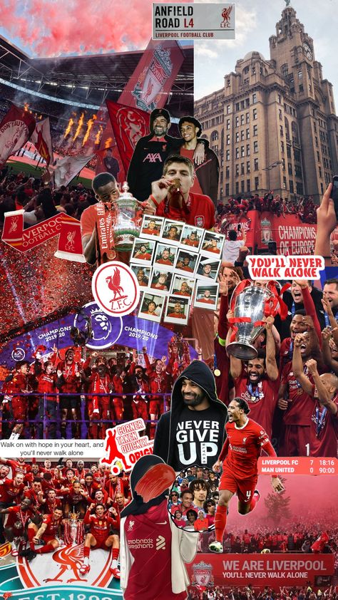 liverpool football club aesthetics Liverpool Collage Wallpaper, Liverpool Aesthetic Football, Liverpool Aesthetic Wallpaper, Liverpool Team Wallpaper, Football Collage Wallpaper, Liverpool Collage, Liverpool Fc Aesthetic Wallpaper, Liverpool Fc Aesthetic, Iphone Wallpaper Liverpool