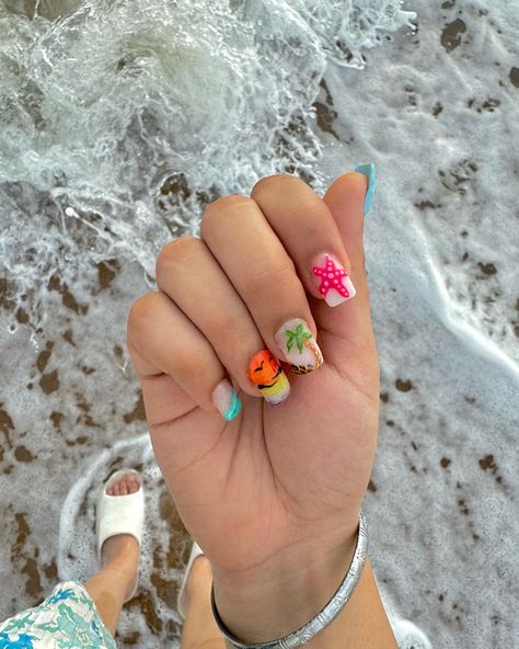 mermaid mornings🫧🏝️🦈 Nails: @nailashesofficial @nailashes_modeltown [ beach , beachy nails , sunset , sunrise, ocean , sea, nails inspo, inspiration, blue water , goa , for you page , beach mornings , vacation, vacay nails ] Nails Sunset, Vacay Nails, Sunrise Ocean, Sea Nails, Beachy Nails, Sunset Sunrise, Nails Inspo, Blue Water, Goa