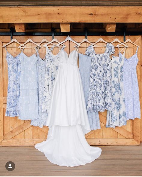 Mismatched Bridesmaid Dresses Blue, Light Blue Bridesmaid, Blue White Weddings, Dream Beach Wedding, Paper Rings, White Weddings, Bridesmaid Colors, Light Blue Wedding, Mismatched Bridesmaids