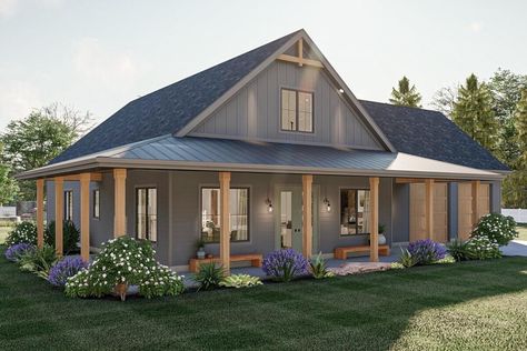 One-Story 3-Bedroom Barndominium-Style Farmhouse with 3-Car Garage (Floor Plan) Davenport House, Barn Plan, Barn Style House Plans, Garage Floor Plans, Barndominium Floor Plans, Farmhouse Plan, Barn Style House, Garage Plans, Barn House Plans