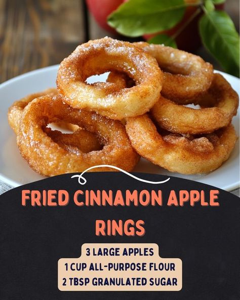 Easy Recipes Community | Fried Cinnamon Apple Rings 🍏🍩 | Facebook Cored Apple Dessert, Fried Cinnamon Apple Rings, Apple Picking Recipes, Honeycrisp Apple Recipes, Fried Apple Rings, Cinnamon Apple Rings, Veggie Side Dish Recipes, Apple Rings, Fried Foods