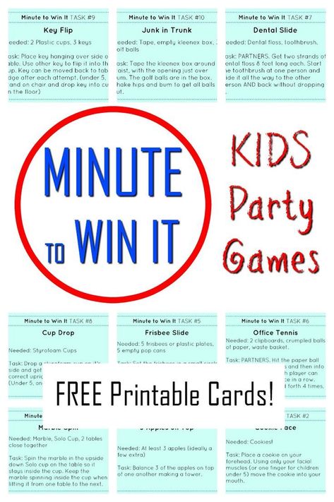 Minute to Win It Games for kids and families!! FREE printable cards! Awesome family fun with these simple 60 second challenges. #Minutetowinit #funforkids #newyearseve #newyearsevegames #familygames #familyfun #howweelearn Games Indoor, Gym Games For Kids, Kids New Years Eve, New Years Eve Games, Games Outdoor, Minute Games, Games Family, Free Games For Kids, Minute To Win