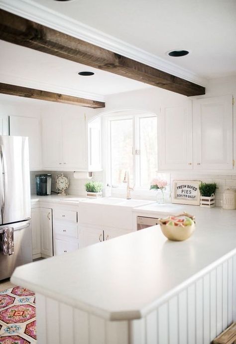 rustic farmhouse kitchen makeover, kitchen backsplash, kitchen cabinets, kitchen design, paint colors, painting cabinets Farmhouse Kitchen Makeover, Kitchen Countertops Laminate, Replacing Kitchen Countertops, Countertop Options, Laminate Kitchen, Table Farmhouse, Farmhouse Kitchen Cabinets, Smitten Kitchen, Rustic Farmhouse Kitchen