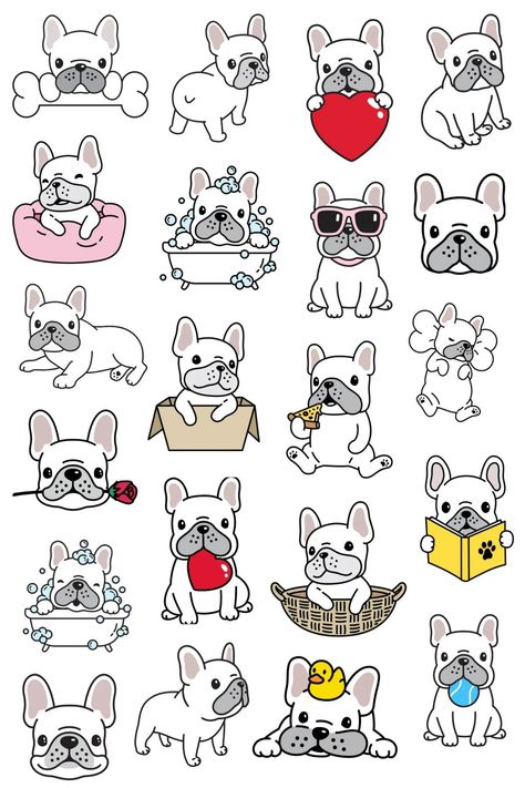 French Bulldog Stickers FRENCHIE Stickers Planner Stickers - Etsy Frenchie Doodle Easy, Kawaii French Bulldog, Easy Frenchie Drawing, French Bulldog Illustration Cute, French Bulldog Doodle, How To Draw A French Bulldog, French Bulldog Stickers, French Bulldog Nail Art, French Bulldog Nails