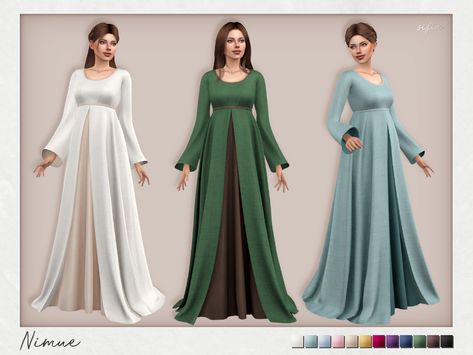 Sims 4 Medieval, Dana Dress, Sims Medieval, Laura Dresses, Royal Clothes, Medieval Gown, Viking Dress, Medieval Clothes, Eva Dress