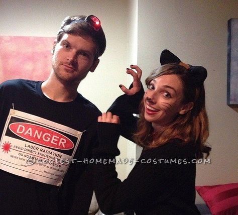 DIY Last-Minute Halloween Costumes For Couples That Are Actually Doable | HuffPost Life Disney Princess Halloween Costumes, Future Costume, Cat Laser, Princess Halloween Costume, Couple Costume, Couple Costumes, Couples Costume, Laser Beam, Cat Couple