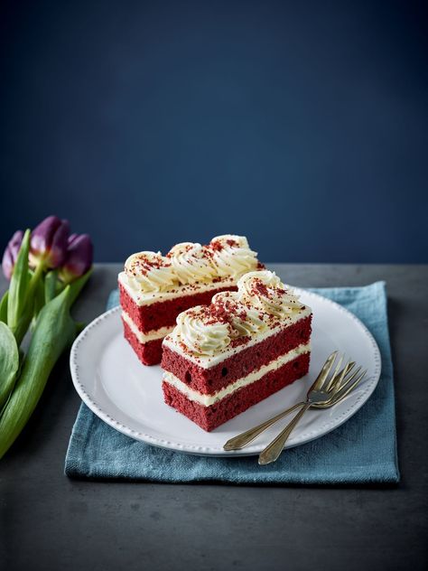 A selection of ten Patisserie Valerie seasonal spring individual slices including Red Velvet, Ruby Chocolate and Tiramisu. Now available to be enjoyed at home or as a gift via our premier delivery service. Slices are subject to availability and will be substituted if a slice is out of stock. Ingredients and allergens are listed below. Cake Photography Ideas At Home, Individual Cake Slices, Slice Of Cake Photography, Slice Cake Photography, Cake Slice Photography, Red Velvet Cake Slice, Red Velvet Pastry, Patisserie Valerie, Boozy Baking