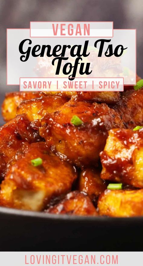 This General Tso's tofu is savory, sweet, spicy and so delicious it will likely go straight onto your regular dinner rotation. Super flavorful. Tofu General Tao, Tofu Dinner, General Tso Tofu, Tofu Recipes Vegan, Dinner Rotation, Chinese Restaurants, General Tso, Vegan Asian, Vegan Comfort Food