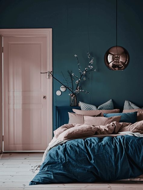 Casaluna Dark Teal Bedding, Dusty Teal Paint Color, Teal Blue Bedroom Ideas, Dark Teal Bedroom Colour Schemes, Guest Room Paint Color Ideas, Dark Turquoise Bedroom, Teal Color Palette Bedroom, Teal Room Ideas, Teal And Copper Bedroom