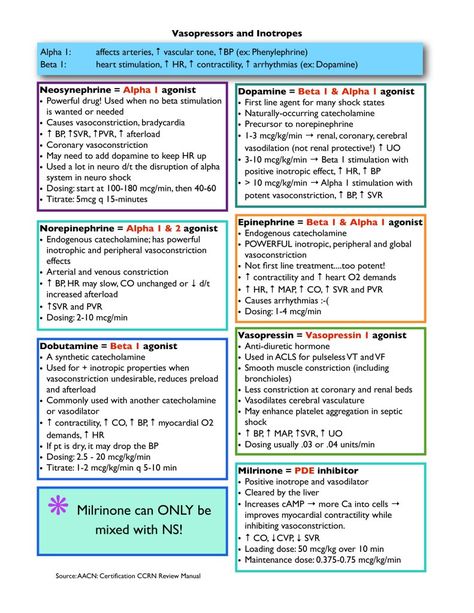 Inotropes & Vasopressors Nursing Cheat, Nursing Information, Cardiac Nursing, Pharmacology Nursing, Nursing School Survival, Critical Care Nursing, Straight A, Nursing School Studying, Nursing School Tips