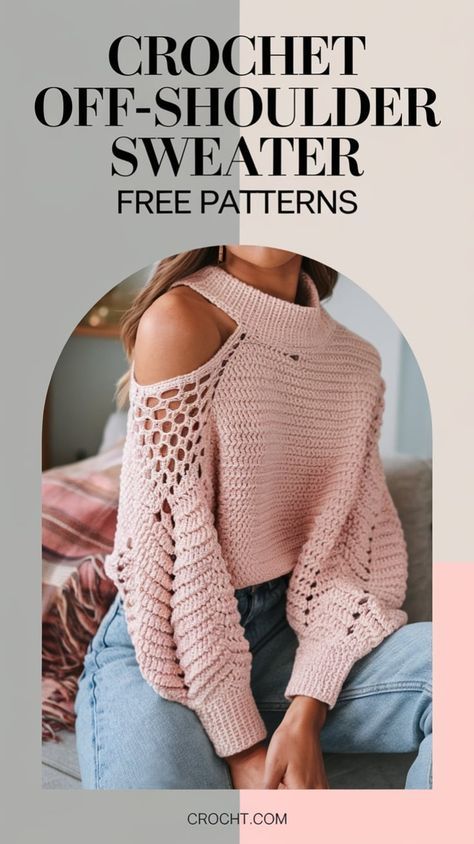 Off The Shoulder Crochet Sweater Pattern, Plus Size Crochet Sweater Patterns Free, Crochet Sweater Pattern Free Women, Crochet Sweater Outfit, Oversize Sweater Pattern, Crochet Elf Hat, Black Crochet Sweater, Crochet Sweater Design, Crochet Sweater Dress