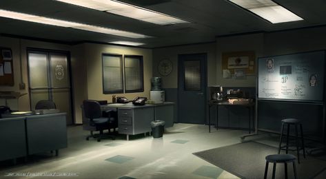 ArtStation - Hardline - Police Station, Jens Holdener Police Background, Station Background, Episode Backgrounds, World Of Darkness, Police Station, Movie Sets, Environment Design, Sound Design, Anime Background