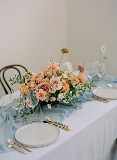 La Tavola Fine Linen Rental: Tuscany Ocean | Photography: Samantha Kirk Photography, Event Planning & Design: Ruby & Rose, Floral Design: Mignon Floral Co, Calligraphy: Kelsey Malie Calligraphy, Tabletop Rentals: Mrs. Peasy, Rentals: Classic Party Rentals Pink Tablescape, Orange Wedding Themes, Orange And Pink Wedding, Pink Wedding Inspiration, Light Blue Wedding, Wedding Theme Colors, Orange Wedding, Peach Wedding, Wildflower Wedding