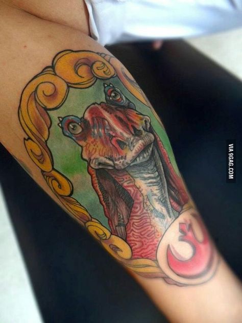 Meesa thinkin' yousa gonna regret this! Jar Jar Binks Tattoo, Star Wars Jar Jar Binks, Star Wars Jar, Jarjar Binks, Star Wars Jar Jar, Jar Jar Binks, Nerdy Tattoos, Tattoo Back, Phantom Menace