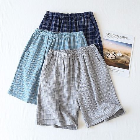 Season:Summer,Fall,Spring; Fabric:Cotton Blend; Gender:Men's; Nightwear Style:Sleepwear,Pajama Shorts; Style:Stylish,Casual,Comfort; Elasticity:Micro-elastic; Occasion:Daily,Home,Bed; Function:Comfort; Pattern:Plaid; Listing Date:08/09/2023; Hips:; Length:; Waist:; Feel of Sensation:Comfort,Soft Men's Sleepwear & Loungewear, Nightwear Outfits, Pajamas Aesthetic, Men Nightwear, Comfort Home, Mens Sleepwear, Elegante Casual, Shorts Style, Spring Fabric