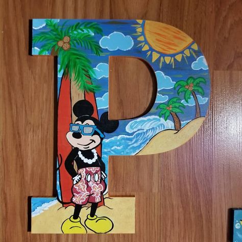 On Instagram: oneofakindjes  Mickey Mouse Wood Letter Hand painted Wood Letter, Wood Letters, Painting Ideas, Over The Years, Acrylic Painting, Bedroom Decor, Hand Painted, Bedroom, Disney