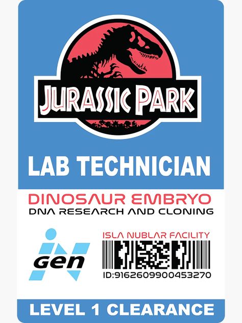 "Jurrassix Park LabTechnician Card" Sticker for Sale by KyungFloresSZ | Redbubble Jurassic Park Laboratory, Jurassic Park 1993, Jurrasic Park, Lab Technician, Dinosaur Stickers, Card Poster, Jurassic Park, Birthday Wishes, Sale Poster