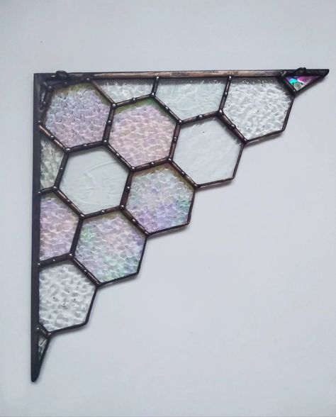 Stained Glass Corner, Triangle Window, Stained Glass Diy, Gifts For Nature Lovers, Gift Handmade, Stained Glass Windows, Glass Window, Suncatchers, Honeycomb