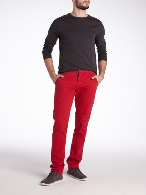 mens cool red pants Red Pants Men, Color Pants, Guy Stuff, Red Jeans, Man Style, Red Pants, Colored Pants, Men's Clothes, Color Collection