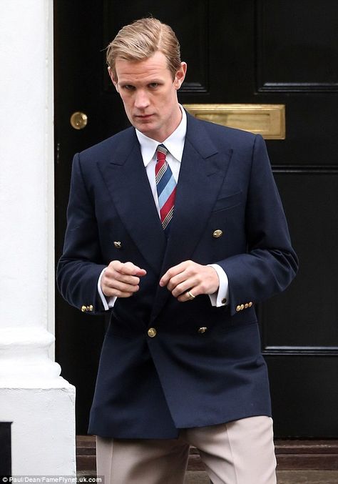 Back in a jacket: Matt Smith returned as Prince Phillip at a London townhouse earlier this week as he filmed the next season of The Crown Matt Smith The Crown, Crown Netflix, Prince Phillip, Matt Smith, Prince Philip, British Actors, S Pic, King Charles, Queen Elizabeth