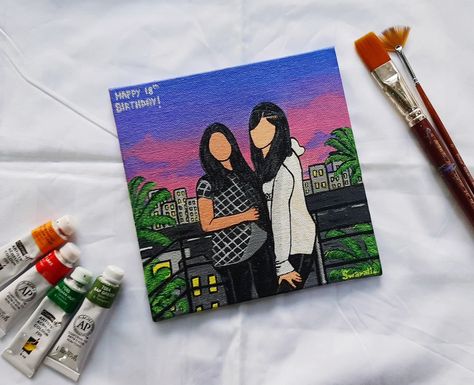 Faceless Best Friends, Best Friends Painting, Painting On Small Canvas, Painting Ideas On Canvas Flowers, Canvas Aesthetic Painting, Friends Painting, Love Canvas Painting, Painting Ideas On Canvas Aesthetic, Aesthetic Painting Ideas