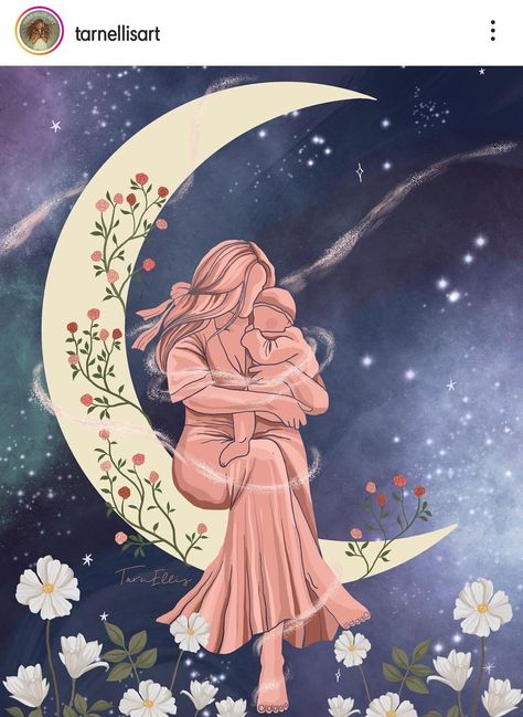 Motherhood Illustration, Gift Illustration, Baby Moon, Mother Love, Mother Art, Child Baby, Fine Art Photo, Fine Arts Posters, Spiritual Art