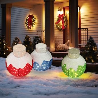 VEIKOUS Set of 3 35-in LED Bulb Christmas Ornaments - Warm White Lights - Indoor/Outdoor - UL Safety Listed in the Christmas Ornaments department at Lowes.com Stacked Ornaments, Holiday Yard Decorations, Xmas 2024, Christmas 3d, Christmas Yard Decorations, Ball Decorations, Front Lawn, Lighted Ornaments, Christmas Yard