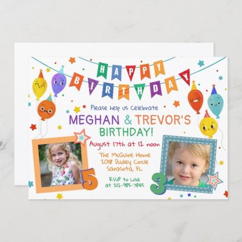 Any Age Joint Dual Sibling Birthday Invitation #zazzle #weddinginvitations #birthdayinvitations #babyshowerinvitations #zazzleinvitations #monogram #businesscards #graduation #homedecor Double Birthday Parties, Sibling Birthday Parties, Diy Birthday Invitations, Brother Birthday, Twin Birthday, Birthday Party Balloon, Photo Invitations, 1st Birthday Invitations, Boy First Birthday