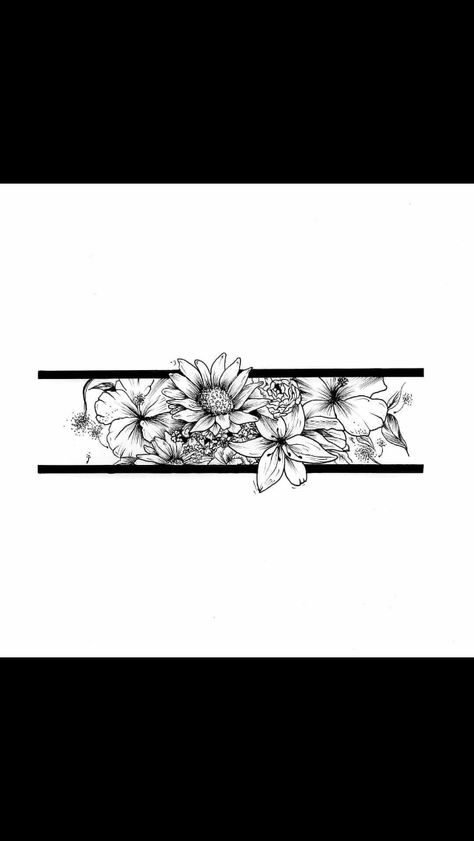 Band Of Flowers Tattoo, Wrist Band Tattoo For Women, Floral Band Tattoo Design, Wrist Band Tattoo Design, Thigh Band Tattoo Women, Flower Band Tattoo Design, Flower Band Tattoo, Black Band Tattoo, Forearm Band Tattoos