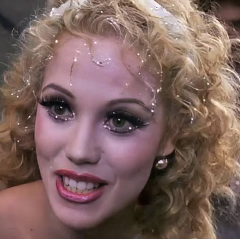 Showgirls 1995 Makeup, Sequin Eye Makeup, Showgirl Hair, Showgirls Movie 1995, Angelic Makeup Aesthetic, Disco Drag, Showgirl Aesthetic, Showgirls Makeup, Showgirls Movie