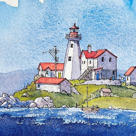 Matty Burnham | ‘Coal Tower’ [Sold] #watercolor #watercolour #aquarelle #usk #urbansketch #inkandwash #lineandwash #schminckefan #rosemaryandco… | Instagram Ink And Watercolour, Matty Burnham Art, Watercolour House, Watercolour Lighthouse, Watercolour Lighthouse Painting, Scotland Watercolor Paintings, Beach Hut Watercolour, Scottish Highlands Watercolour, Brush Pen Art