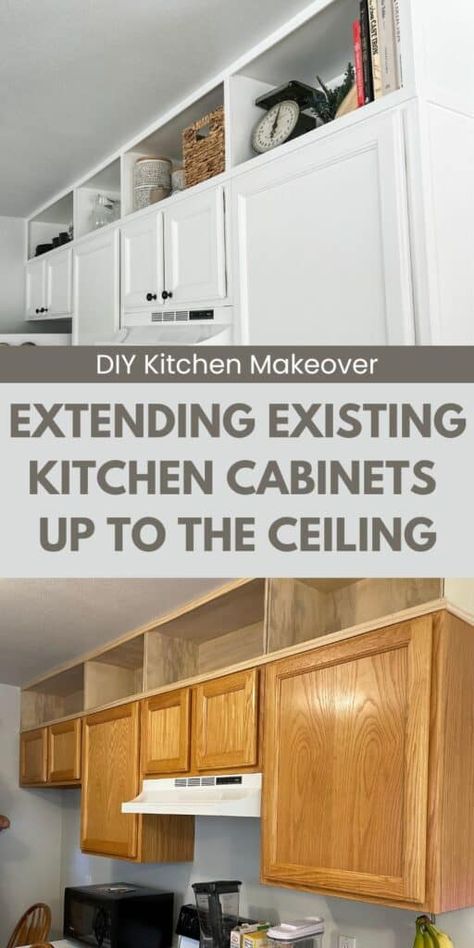 Extend Kitchen Cabinets, Extending Kitchen Cabinets, Extend Kitchen, Kitchen Cabinets To The Ceiling, Cabinets To The Ceiling, Kitchen Cabinets To Ceiling, Diy Kitchen Makeover, Space Above Kitchen Cabinets, Kitchen Soffit