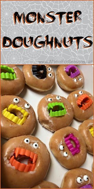 Monster Doughnuts Halloween food party recipe idea easy DIY donut doughnut Halloween Party Food Recipes, Monster Doughnuts, Halloween Costumes Single, Halloween Dessert Ideas, Spooky Halloween Desserts, Pasteles Halloween, Dessert Halloween, Postres Halloween, Recetas Halloween