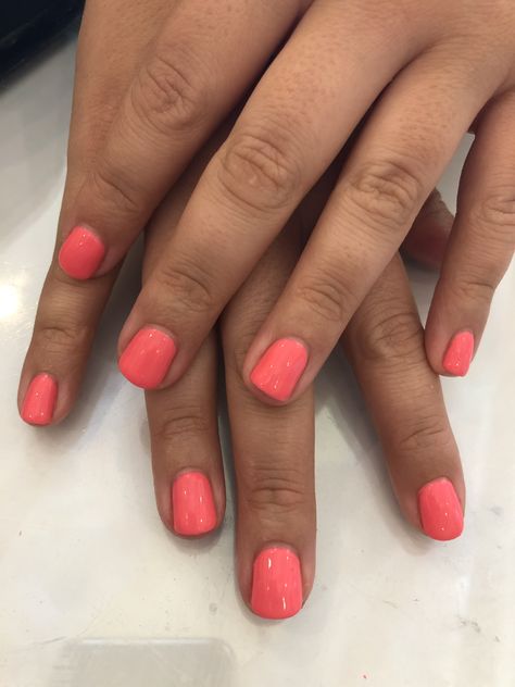 Peach Pink Gel Nails, Dnd Peach Gel Polish, Coral Nails Dnd, Peach Nail Color Gel, Dnd Neon Pink Gel Polish, Peachy Orange, Dnd Gel Polish, Pedi Ideas, Gel Mani