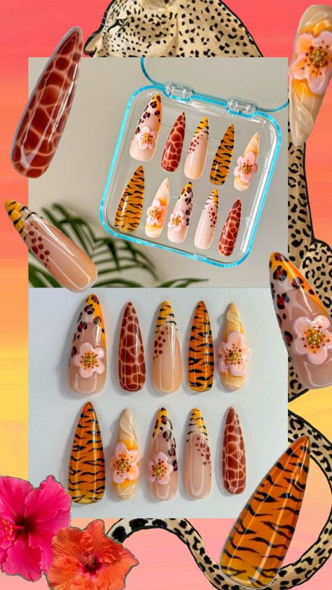 Animal safari themed nails Safari Nails, Themed Nails, Animal Safari, Press Ons, Safari Theme, Giraffe Print, Printing Press, Chic Nails, Flower Nails