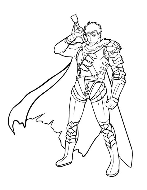 gutts Guts Easy Drawing, Guts Drawing, Berserk Drawing, Lineart Coloring Pages, Lineart Coloring, Berserk Anime, Berserk Guts, Guts Berserk, Anime Base