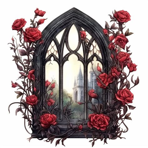 Gothic Stained Glass Windows Art, Gothic Windows Tattoo, Gothic History, Cathedral Tattoo, Gothic Illustration, Gothic Stickers, Gothic Drawings, Gothic Windows, Rose Window