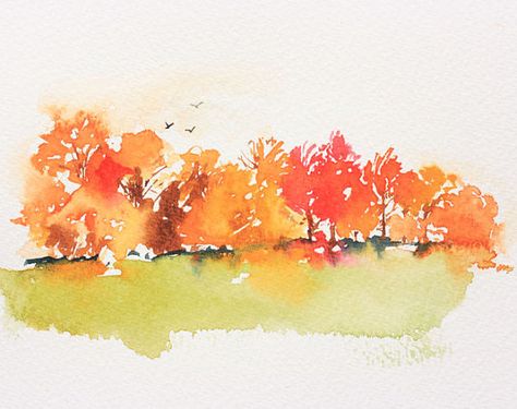 Autumnal Watercolour Painting, Autumn Cards Watercolor, Fall Tree Watercolor, Watercolor Autumn Trees, Autumn Trees Watercolor, Watercolor Fall Trees, Fall Trees Watercolor, Fall Watercolor Paintings, Watercolour Trees