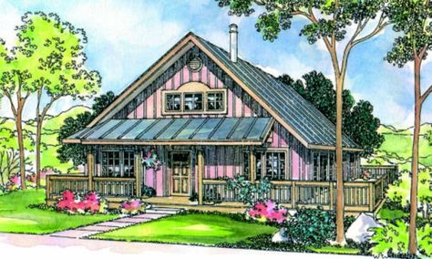 Plan 124-452 - Houseplans.com Vacation House Plans, Southern House Plan, Southern House, Cottage Style House Plans, Cabin House, Ideas Hogar, Cottage Plan, Floor Framing, Small Cabin