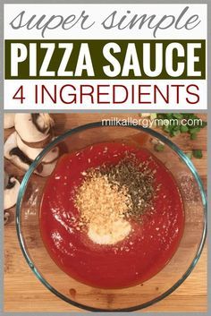 Pizza Sauce No Cook, Easy Pizza Sauce Recipe, Dairy Free Sauce, Pizza Sauce Easy, Low Sodium Pizza, Easy Pizza Sauce, Milk Allergy Mom, Pantry Recipe, Tomato Pizza Sauce