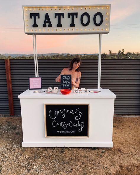 The Tattoo Booth ⚡️Temporary tattoos for wedding and events ⚡️ Northern CA & Beyond.  @thetattoobooth Wedding Booths Ideas, Tattoo Bar At Wedding, Tattoo Booth Wedding, Wedding Tattoo Booth, Tattoo Theme Wedding, Frat Wedding Theme, Tattoo Party Theme, Tattoo Bar Wedding, Party Tattoo Station